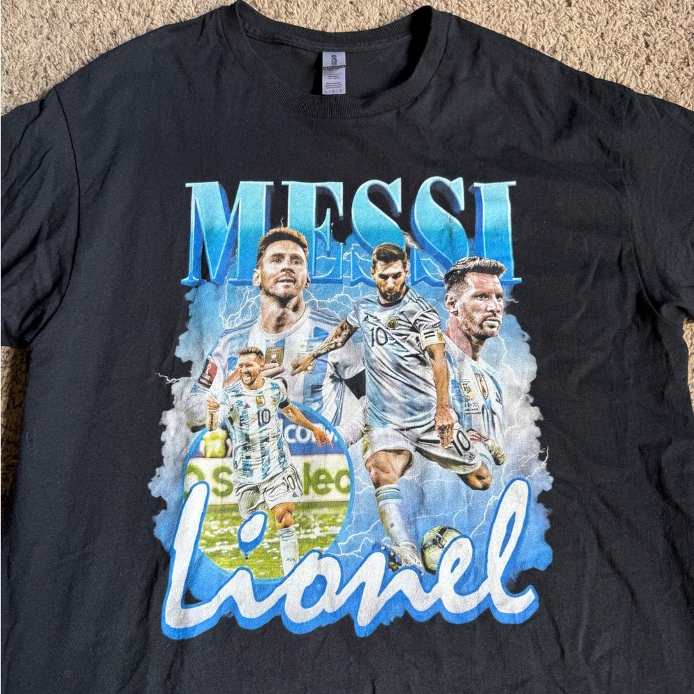 Lionel Messi T-shirt Argentina Football Soccer Large Gildan World Cup Collage